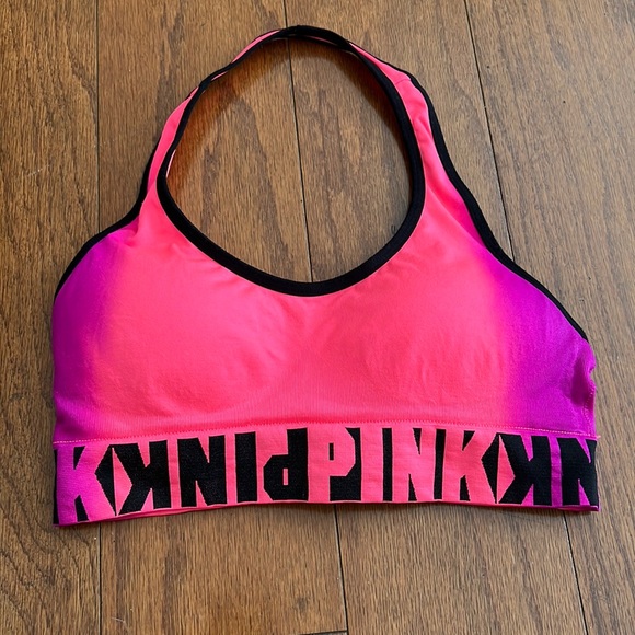 PINK Victoria's Secret Other - PINK Victoria's Secret Hot Pink to Magenta Ombre Sports Bra with Black Trim
